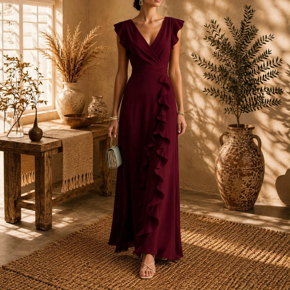 Women's V-Neck Maxi Evening Dress