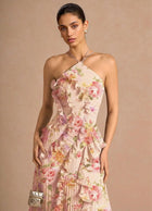 Women's Floral Ruched Maxi Evening Dress