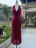 Women's Deep V-Neck Sequin Mini Cocktail Dress - Fuchsia