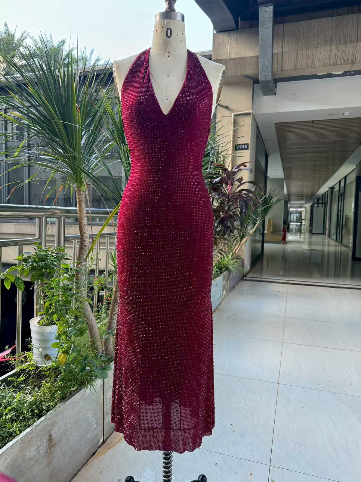 Women's Deep V-Neck Sequin Mini Cocktail Dress - Fuchsia