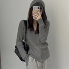 蓝色拉链毛衣外套女秋冬新款超好看针织开衫连帽卫衣内搭打底上衣