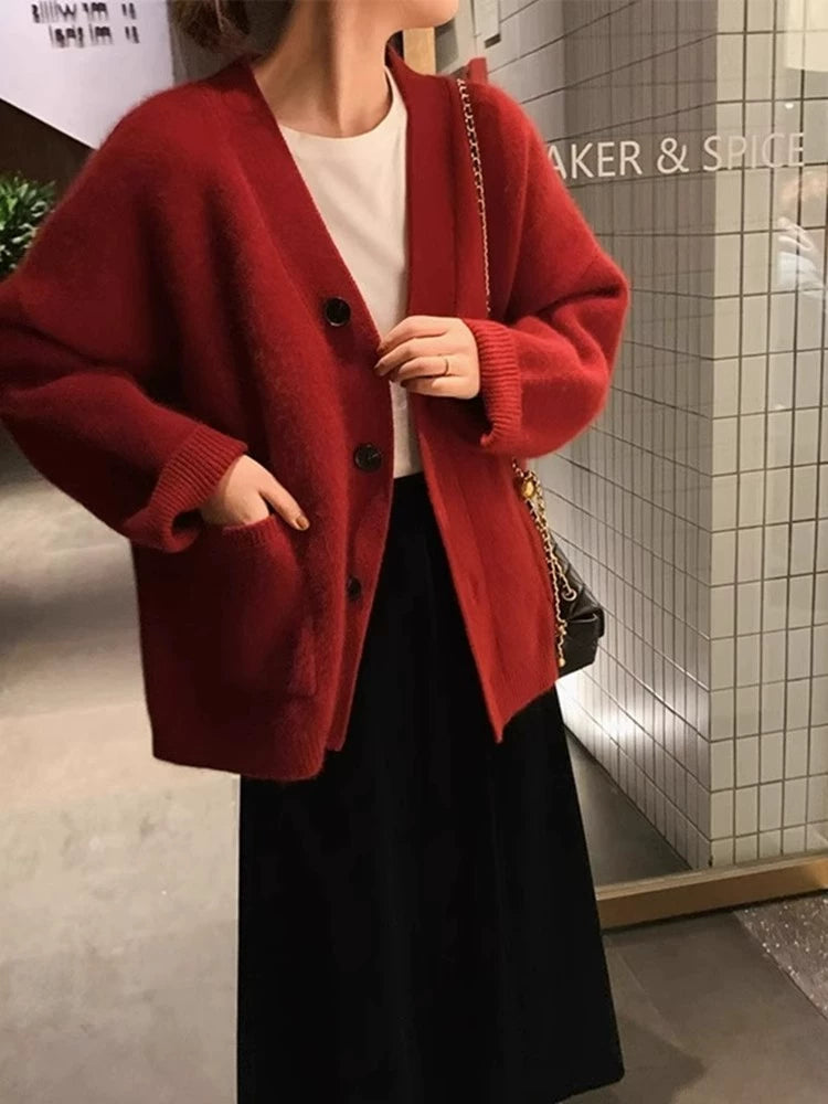 高级感灰色软糯针织开衫女秋冬奶fufu慵懒毛衣外套松弛感穿搭上衣