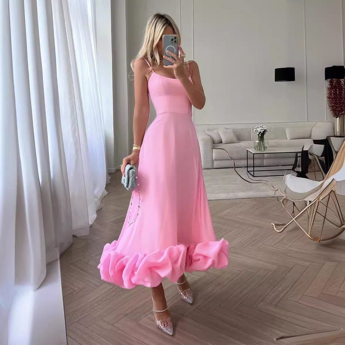 Women's Spaghetti-Strap Floral A-Line Evening Dress