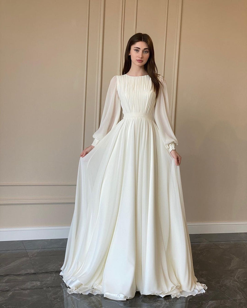 Women's White Double-Layer Chiffon Ball Gown