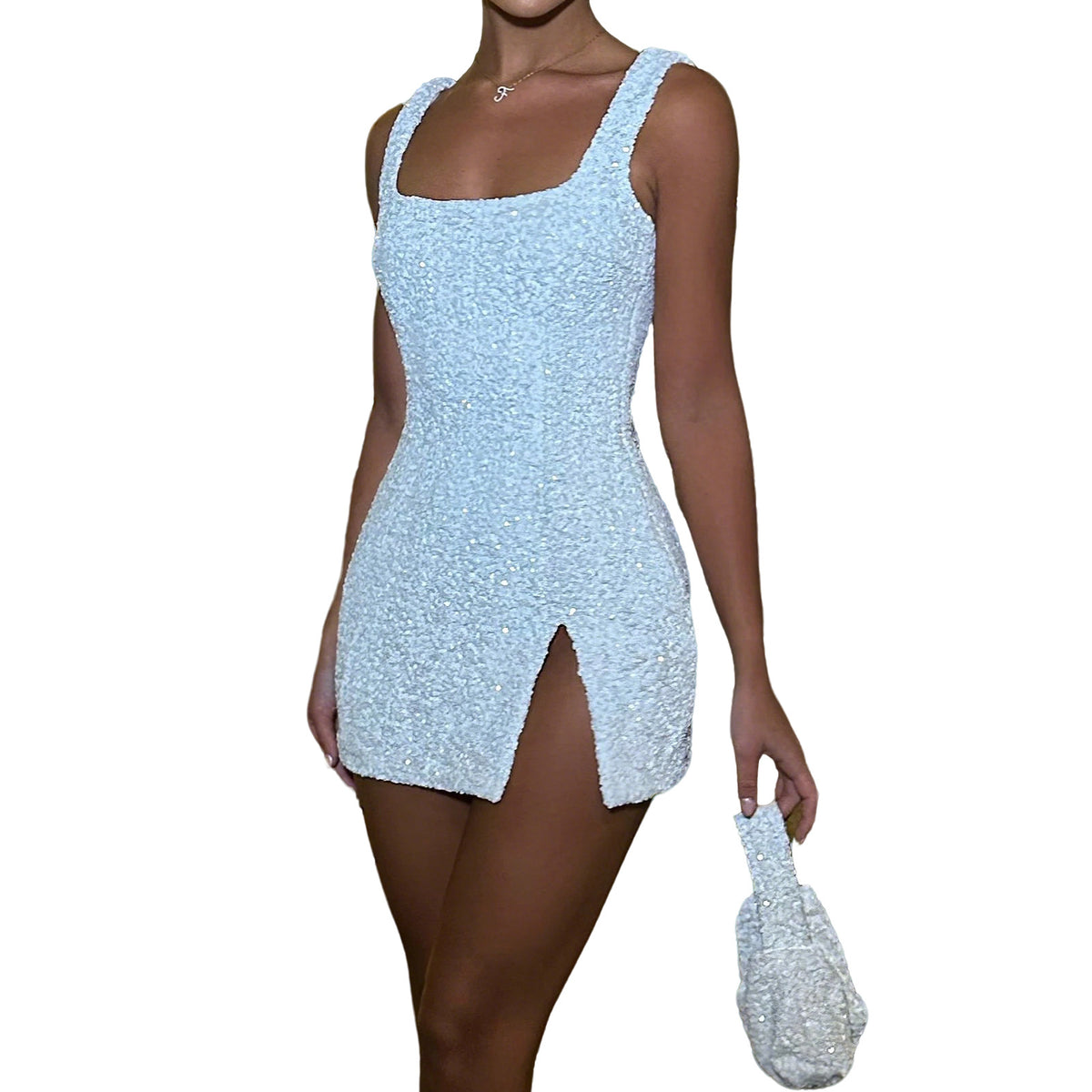Women's Square-Neck Backless Sequin Mini Dress