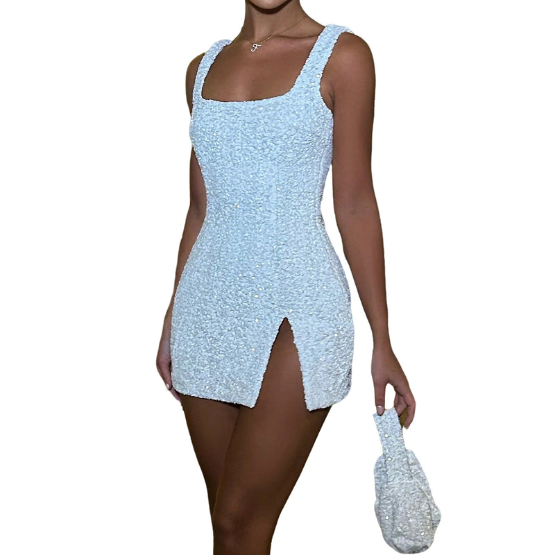 Women's Square-Neck Backless Sequin Mini Dress
