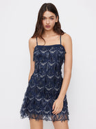 Fringe Short-Sleeve Party Dress