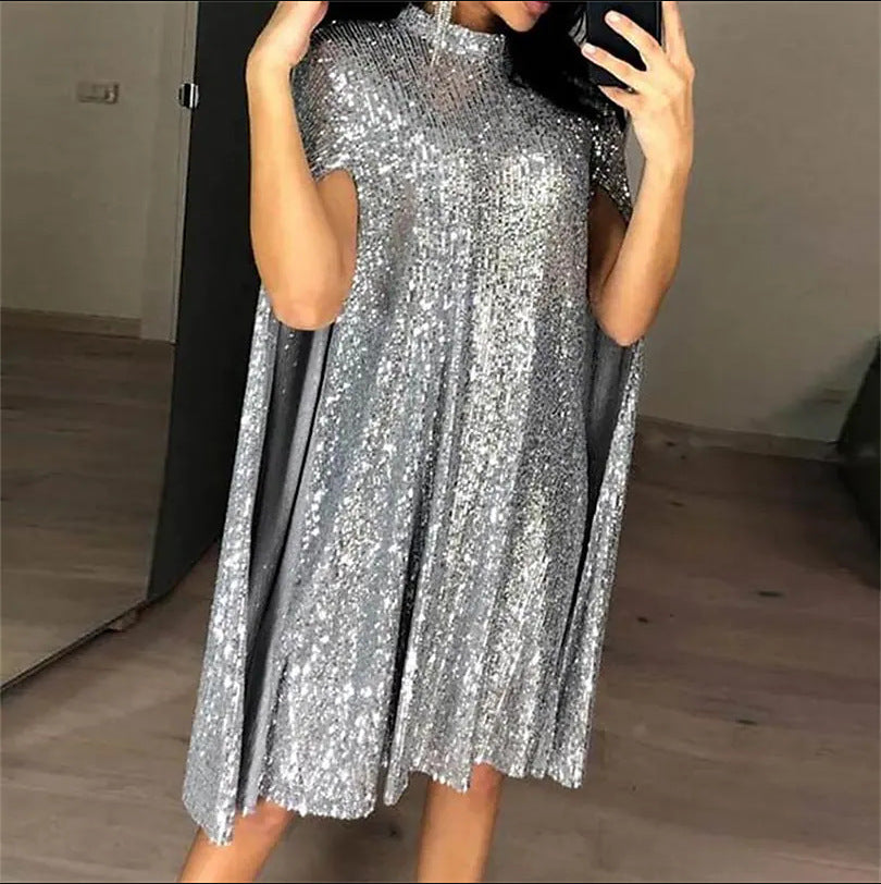 Women's Long-Sleeve Sequin Evening Dress with Slit