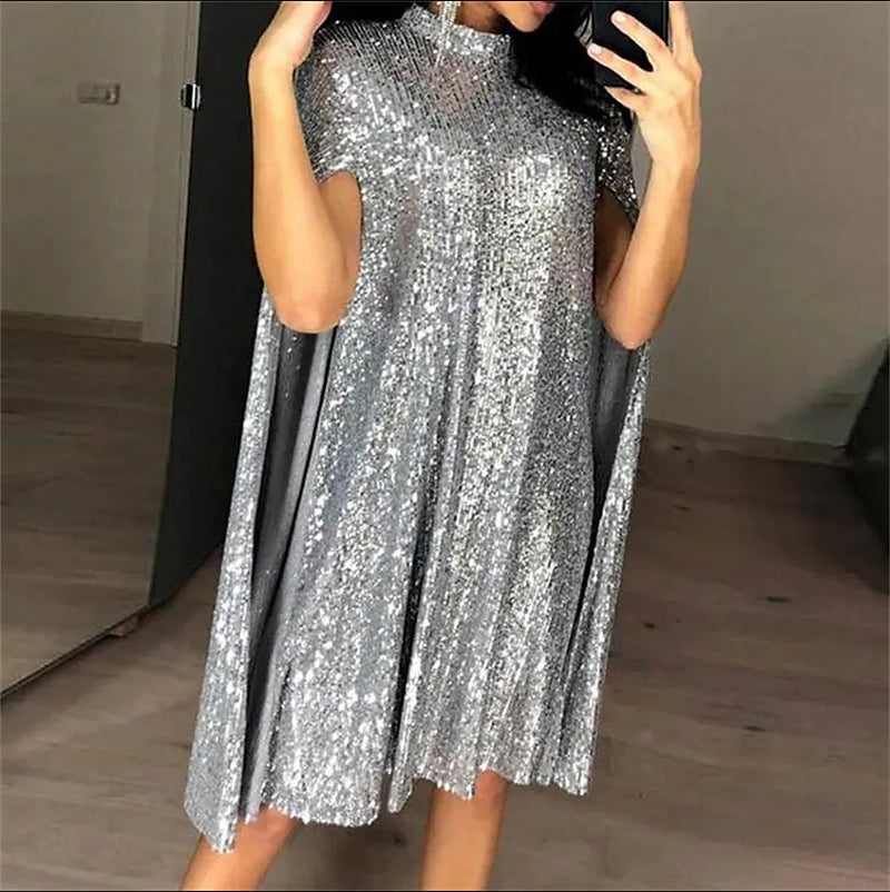 Women's Long-Sleeve Sequin Evening Dress with Slit