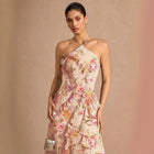 Women's Floral Ruched V-Neck Maxi Evening Dress
