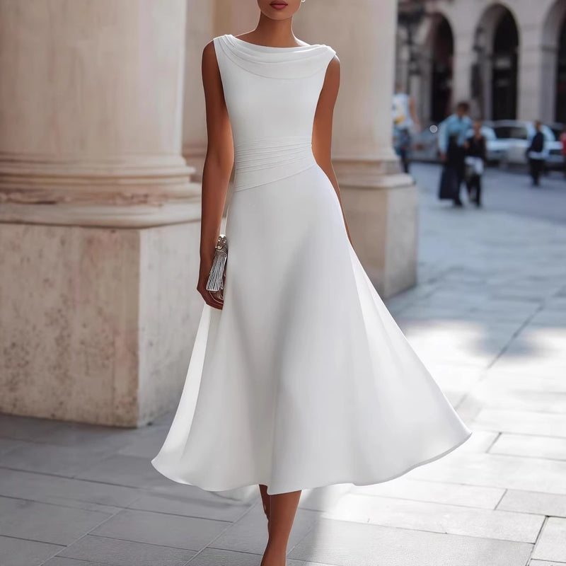 Women's Cowl-Neck Sleeveless A-Line Midi Evening Dress