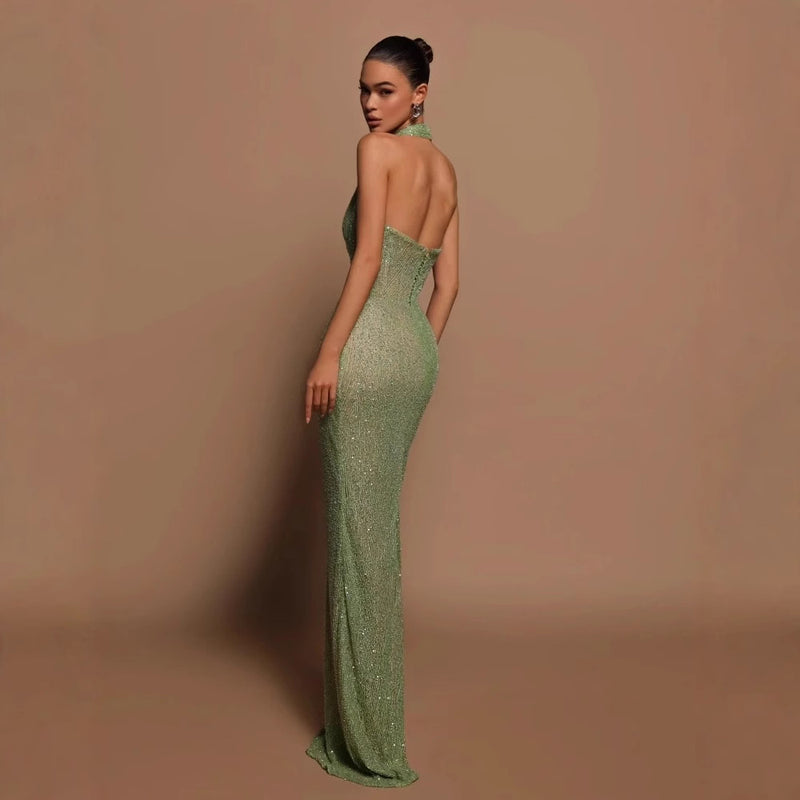 Women's Halter Sequin Bodycon Evening Dress