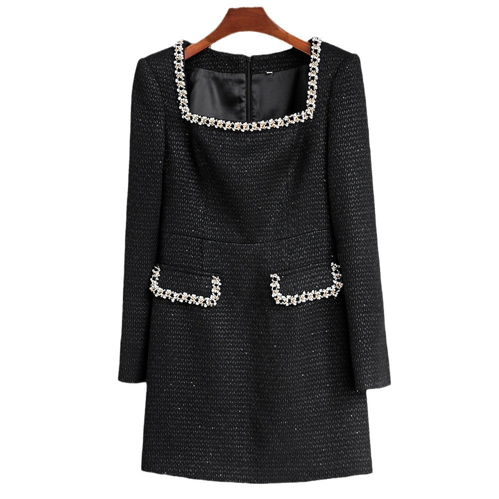 Women's Square-Neck Long-Sleeve Evening Dress