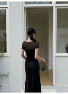 Sweetheart Sheer Short Sleeve Maxi Dress - detail or back view