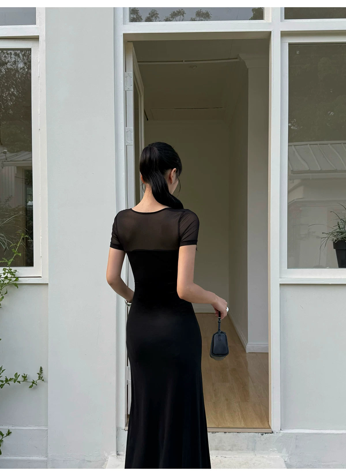 Sweetheart Sheer Short Sleeve Maxi Dress - detail or back view