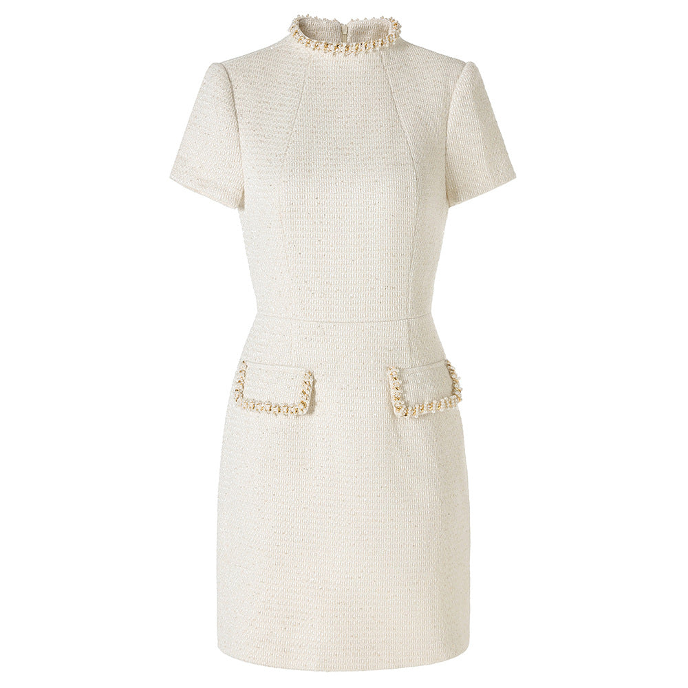 Women's Square-Neck Long-Sleeve Evening Dress - White - Short Sleeve