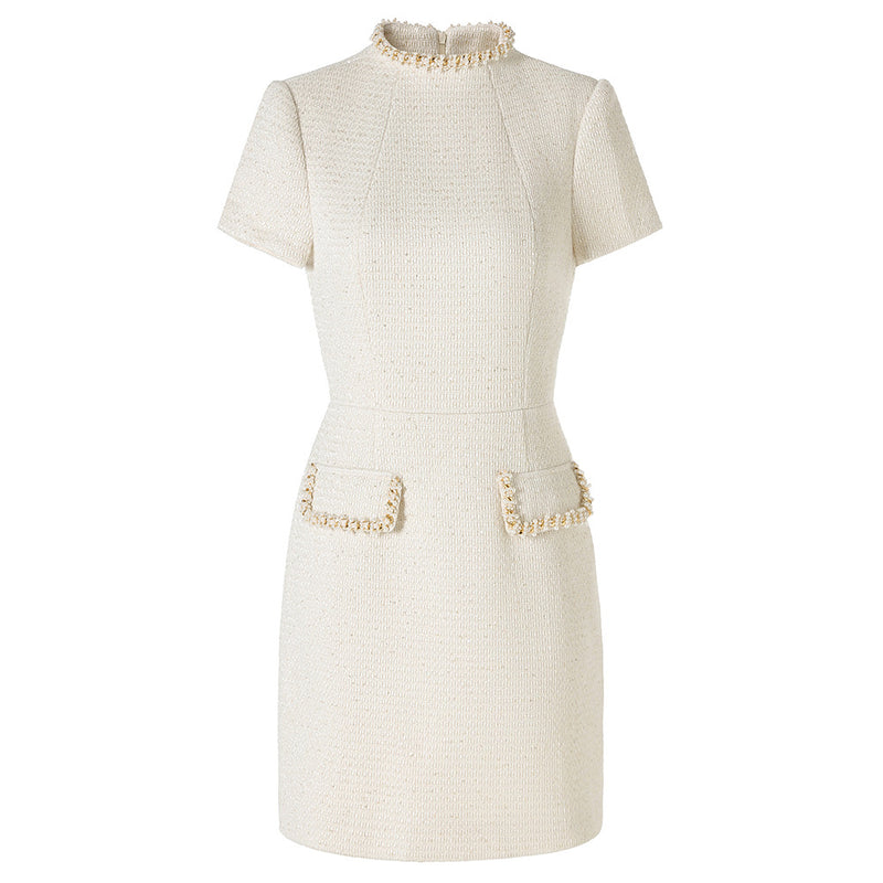 Women's Square-Neck Long-Sleeve Evening Dress - White - Short Sleeve