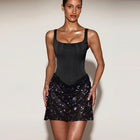 Women's Spaghetti-Strap Sequin Floral Evening Dress - Black