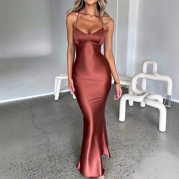 Women's Spaghetti-Strap Satin Evening Dress