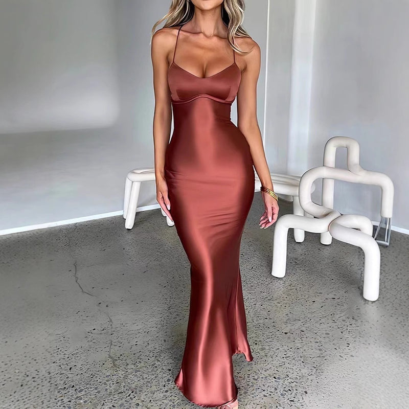 Women's Spaghetti-Strap Satin Evening Dress