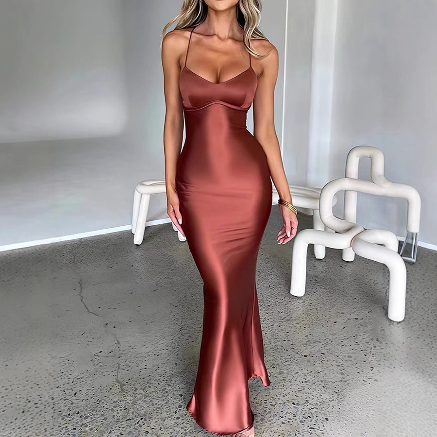 Women's Spaghetti-Strap Satin Evening Dress