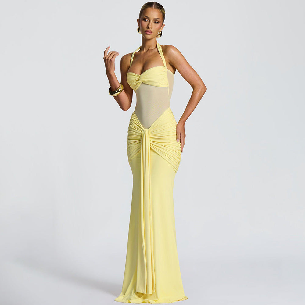 Women's Halter Ruched Bodycon Evening Dress