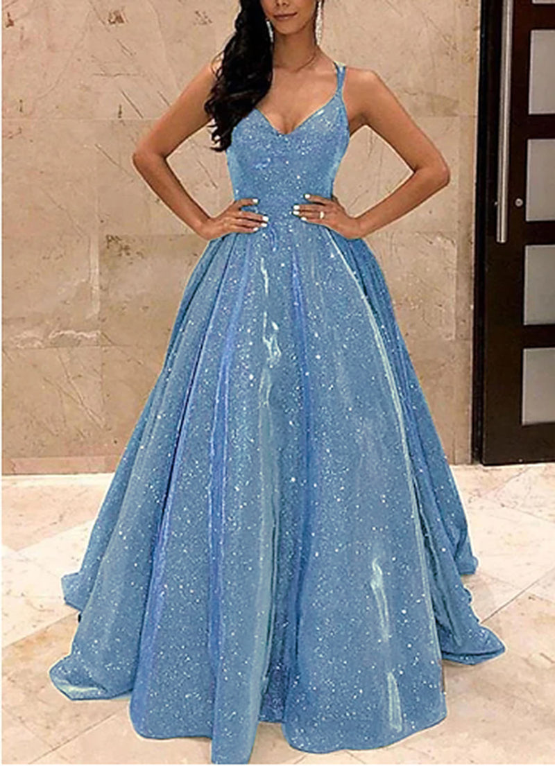 Women's Strapless Sequin A-Line Evening Gown - Blue