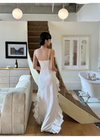 White Corset Cascading Ruffle High Low Dress - detail or back view