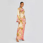 Floral Bell-Sleeve Maxi Evening Dress