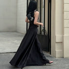 Satin Corset Drop Waist A Line Maxi Dress - Black