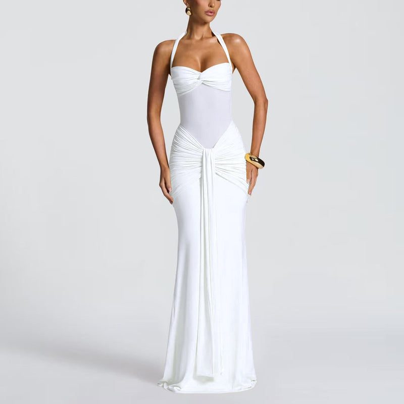 Women's Halter Ruched Bodycon Evening Dress - White