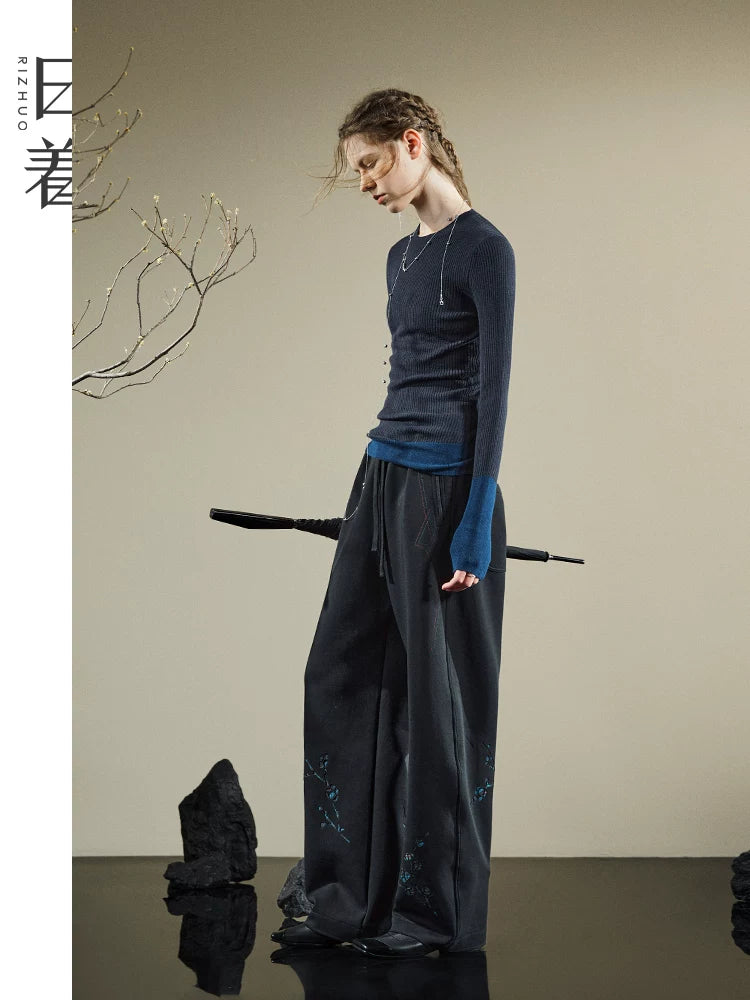 日着原创双色嵌花羊毛针织衫2026年秋季新款女显瘦打底上衣毛衫女
