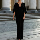 Women's V-Neck Batwing-Sleeve Ruched Maxi Evening Dress