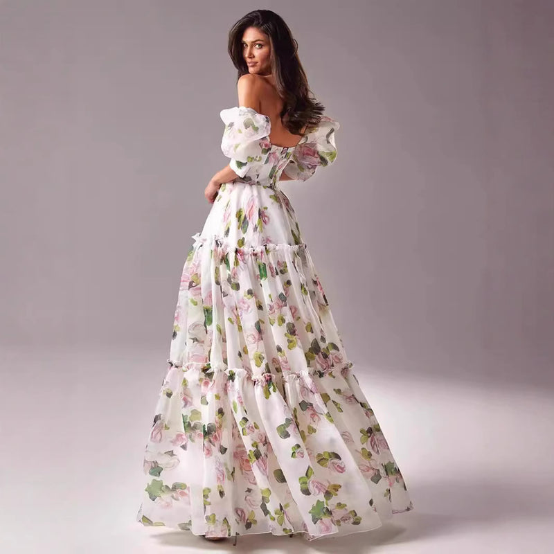 Women's Off-Shoulder Organza Maxi Evening Gown