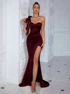 Women's Maxi Evening Dress with Slit - Burgundy