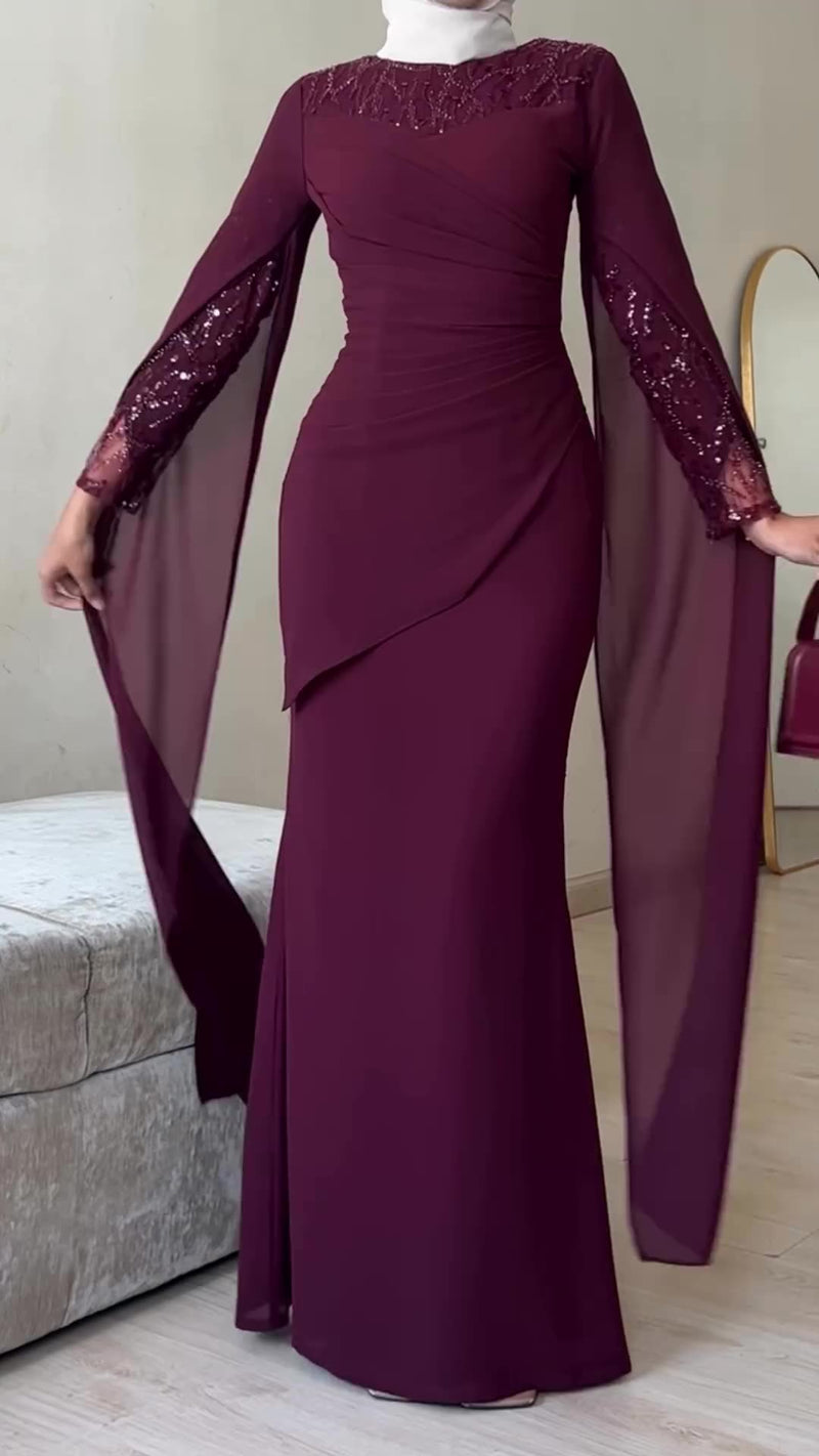 Women's Sequin-Panel Asymmetric Maxi Evening Dress