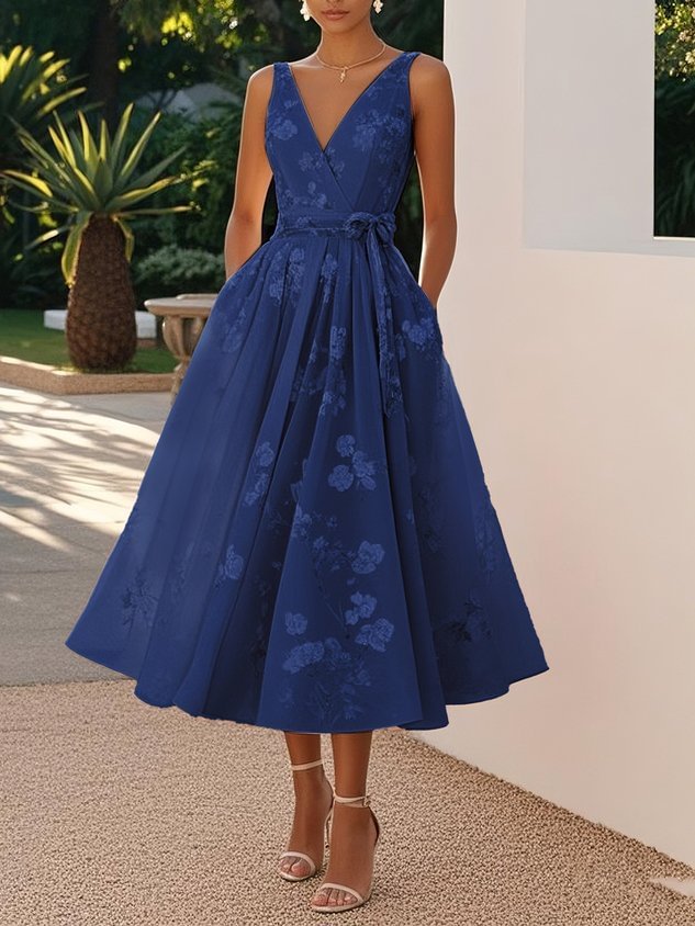 Women's V-Neck Floral Print Evening Maxi Dress