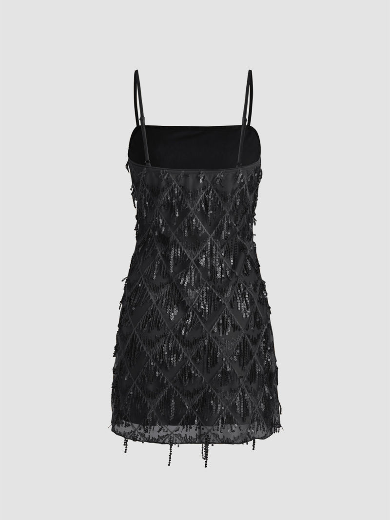 Fringe Short-Sleeve Party Dress