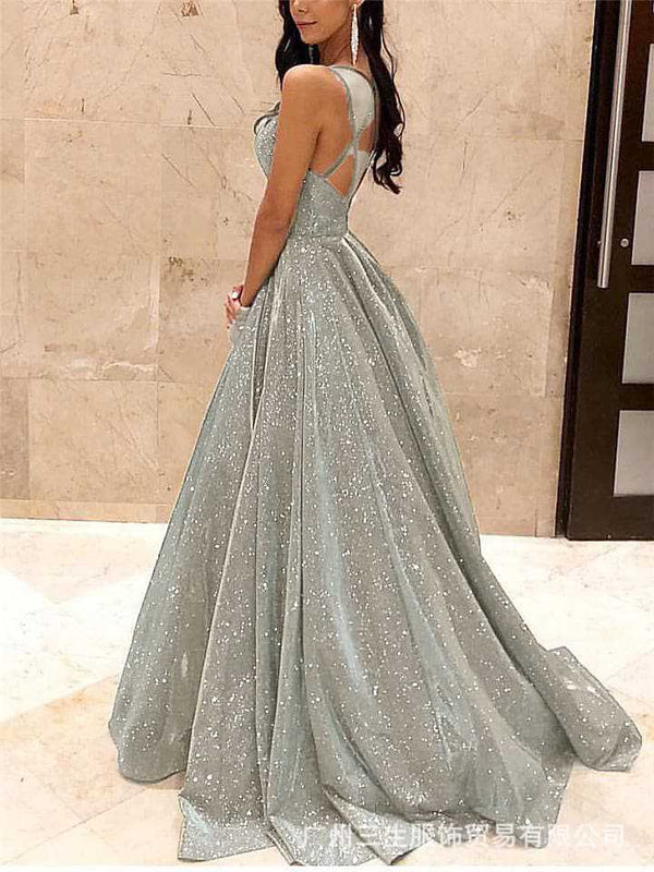 Women's Strapless Sequin A-Line Evening Gown - Silver/White