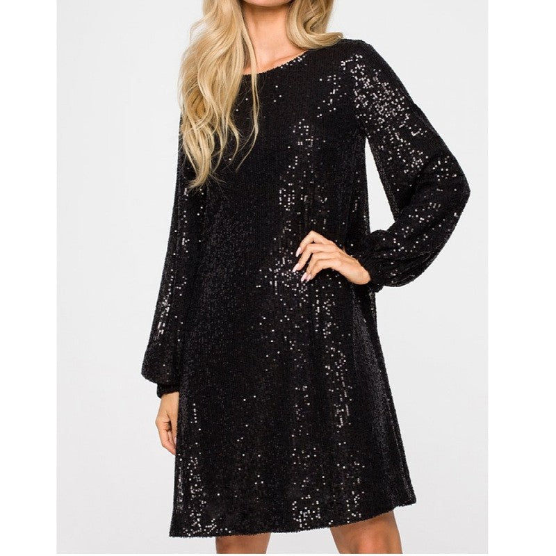 Sequin Party Mini Dress - Black
