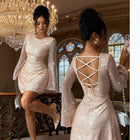 Women's Long-Sleeve Sequin V-Neck Mini Cocktail Dress
