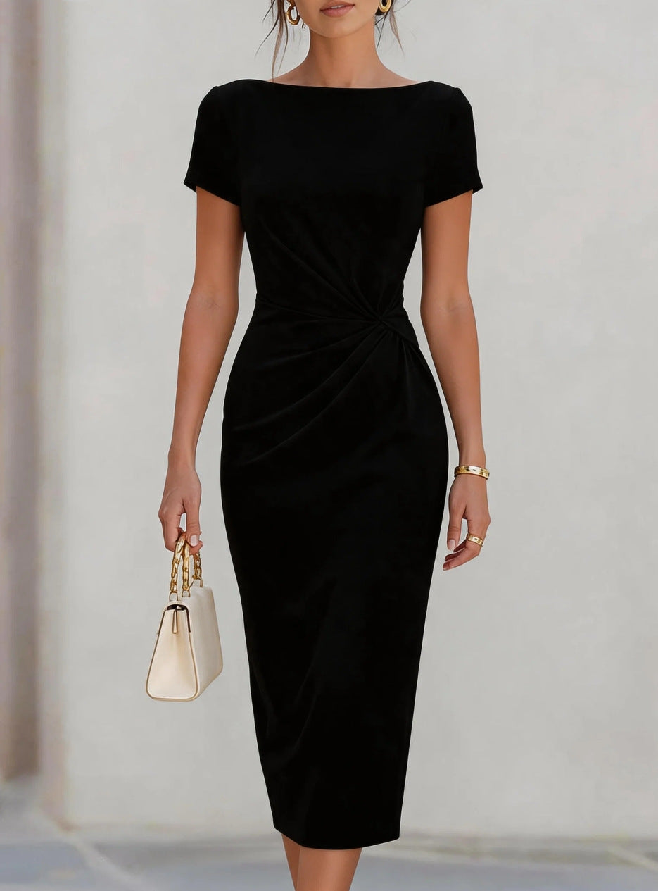 Women's Ruched Evening Dress - Black