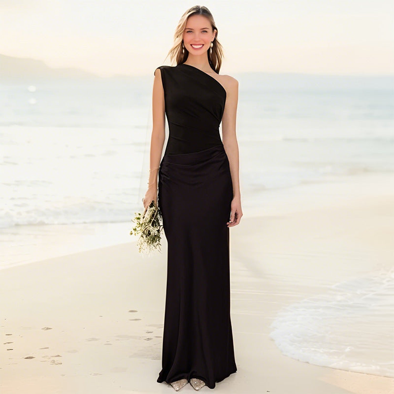 One-Shoulder Backless Bodycon Dress - Black