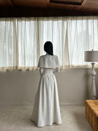 White Square Neck Long Sleeve Maxi Dress with Cape - detail or back view
