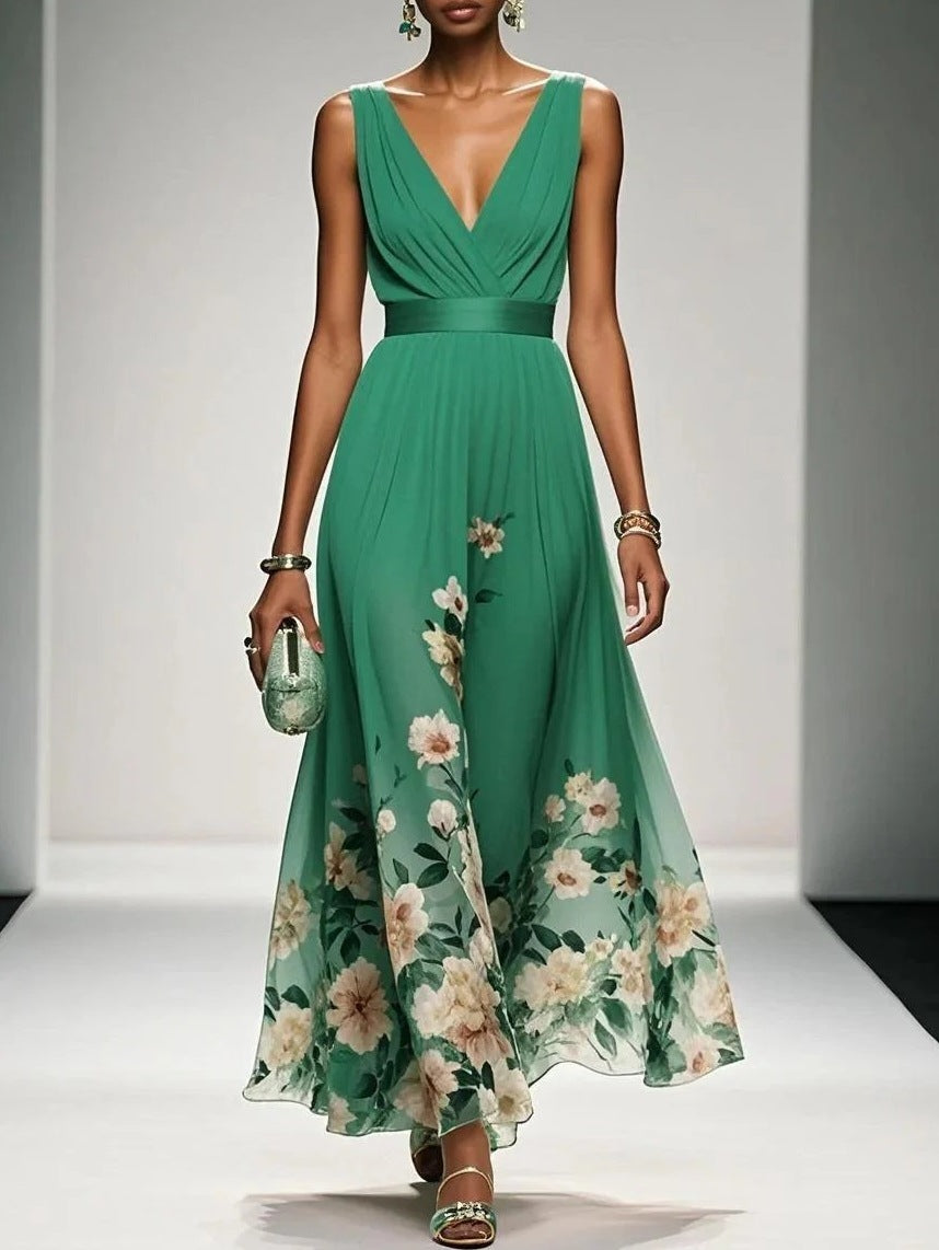 Women's V-Neck Sleeveless Evening Dress