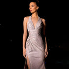 Halter V-Neck Sequin Maxi Dress