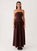 Strapless Ruched Maxi Evening Dress