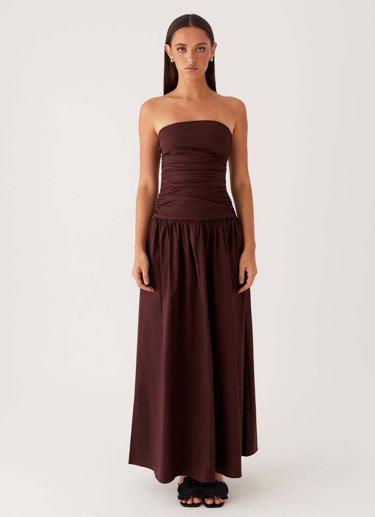 Strapless Ruched Maxi Evening Dress