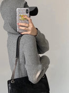 蓝色拉链毛衣外套女秋冬新款超好看针织开衫连帽卫衣内搭打底上衣