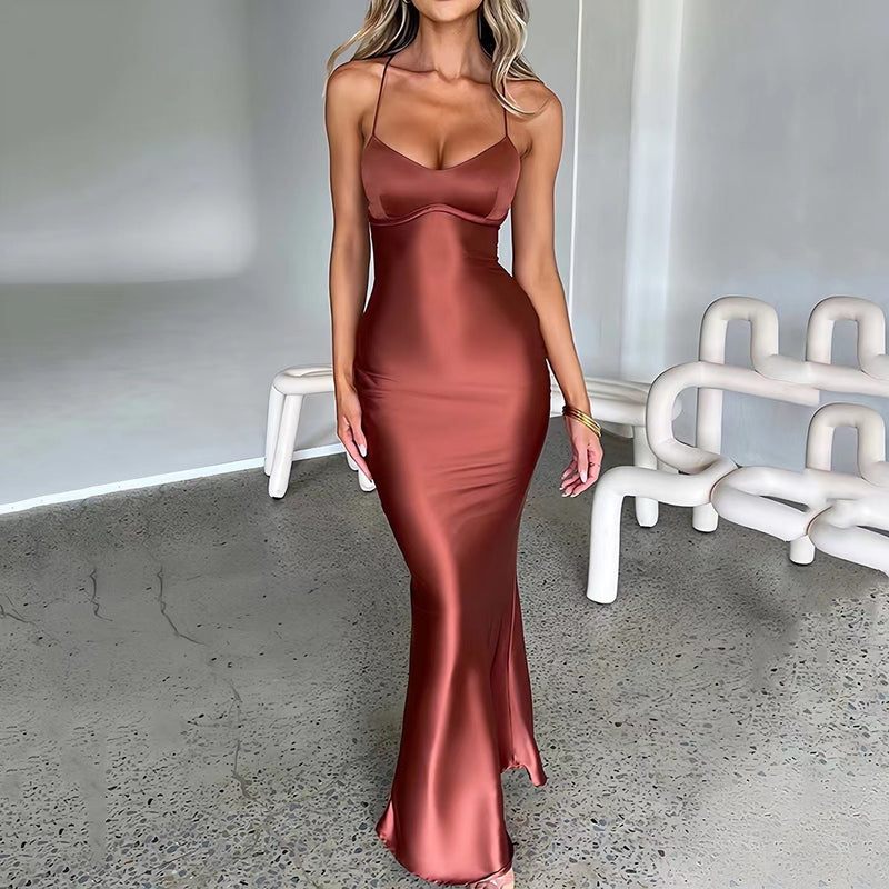 Women's Spaghetti-Strap Satin Evening Dress